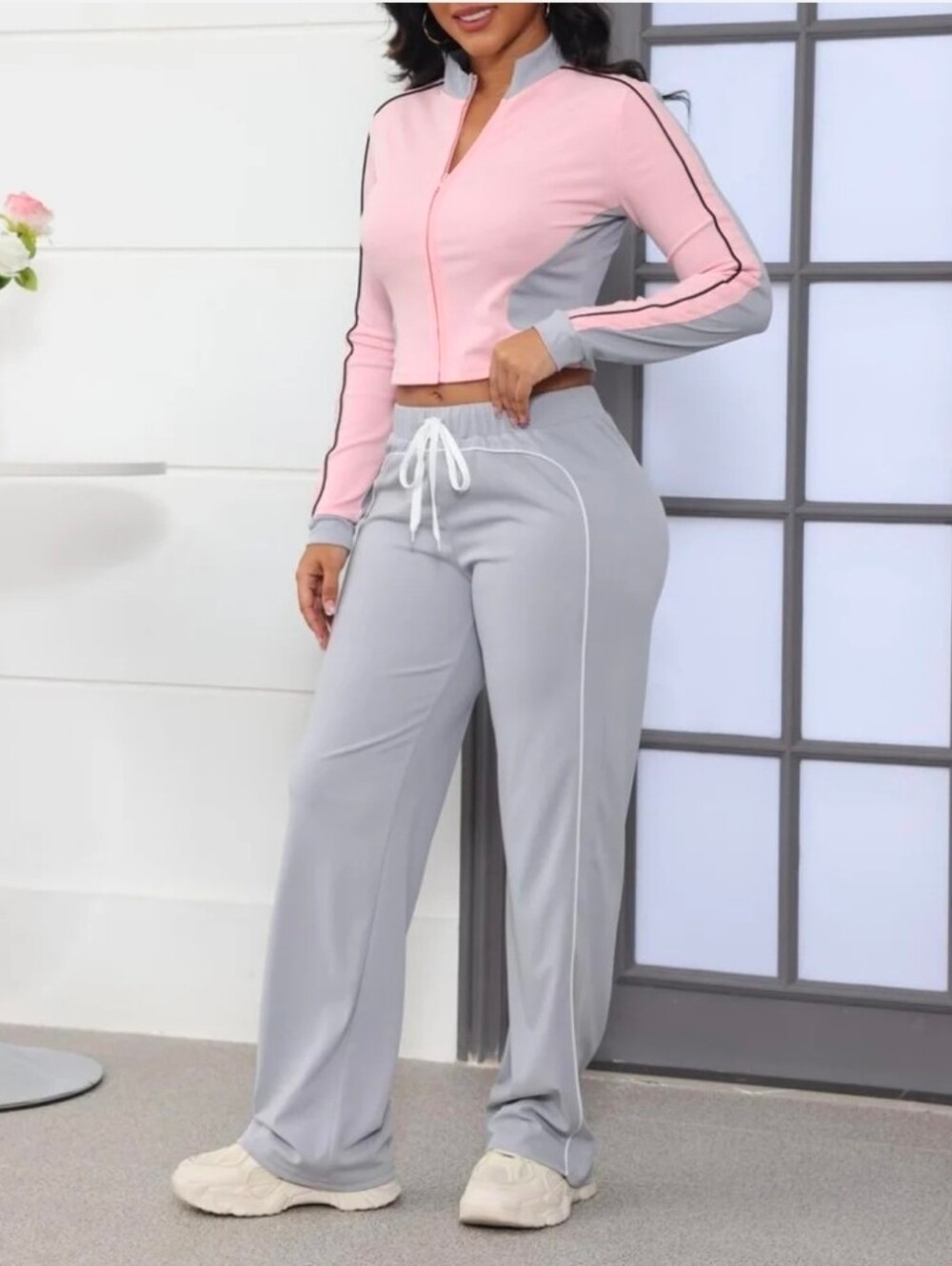 Women's Pink & Gray Two-Tone Active Pants Set